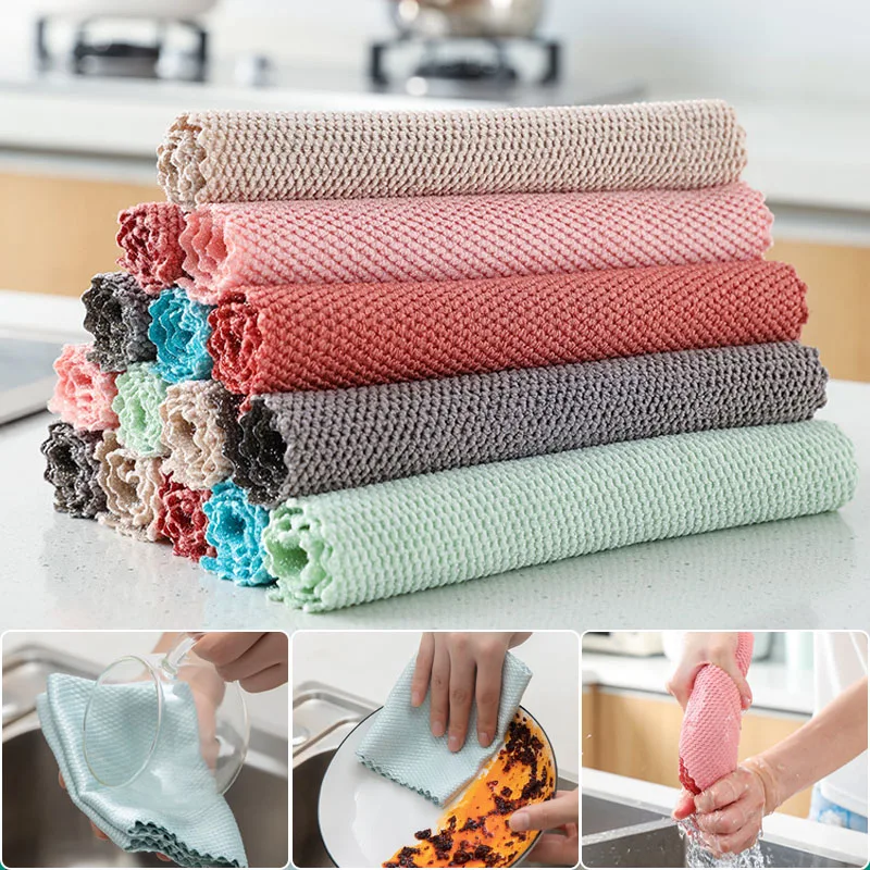 Details about   Set Kitchen Fish Scale Rag Cleaning Cloth Housework Cloth Table Window Dish M4V4 