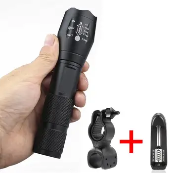 

Outdoor Flashlight 1500LM Zoom T6 LED Flashlights 5 Modes Torch Night Lighting 18650 with Bicycle Holder Clip Battery Charger