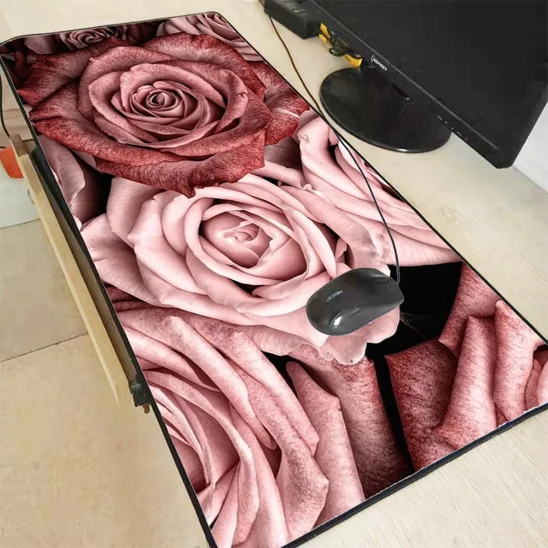  Rose Pink Large Gaming Flower Mouse Pad Locking Edge Keyboard Mouse Mat Gaming Desk Mousepad for CS
