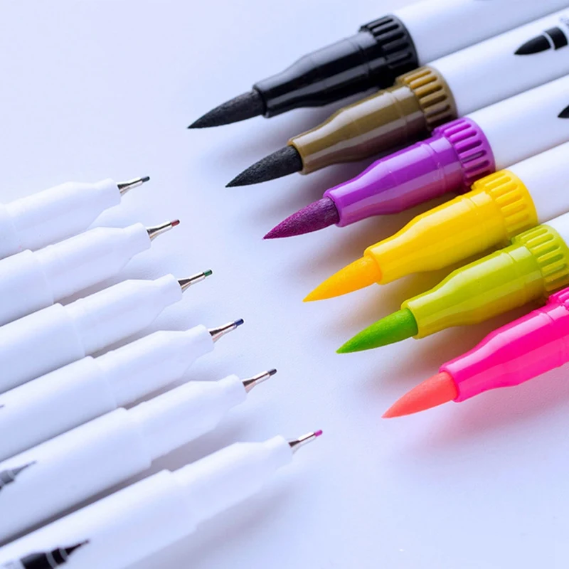 

Double-headed Watercolor Pen Set Children Non-toxic Pupils Painting Colored Pens 12 24 36 48 Color Dual Use Marker Hook Line Pen