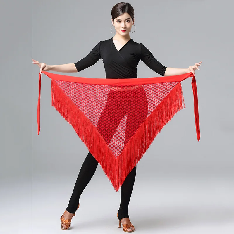 

Latin Dance Waistband Red Triangle Scarf Skirt Sexy Mesh Tassel Skirt Female Adult Professional Belly Dance Accessories DL5028