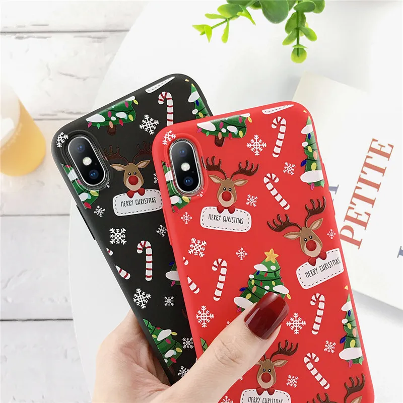 KJOEW мультфильм чехол для телефона с рождественским рисунком для iPhone 11 Pro Max XR X Xs Max 7 8 6 6S Plus Санта Клаус Лось Мягкий ТПУ защитный чехол Чехол