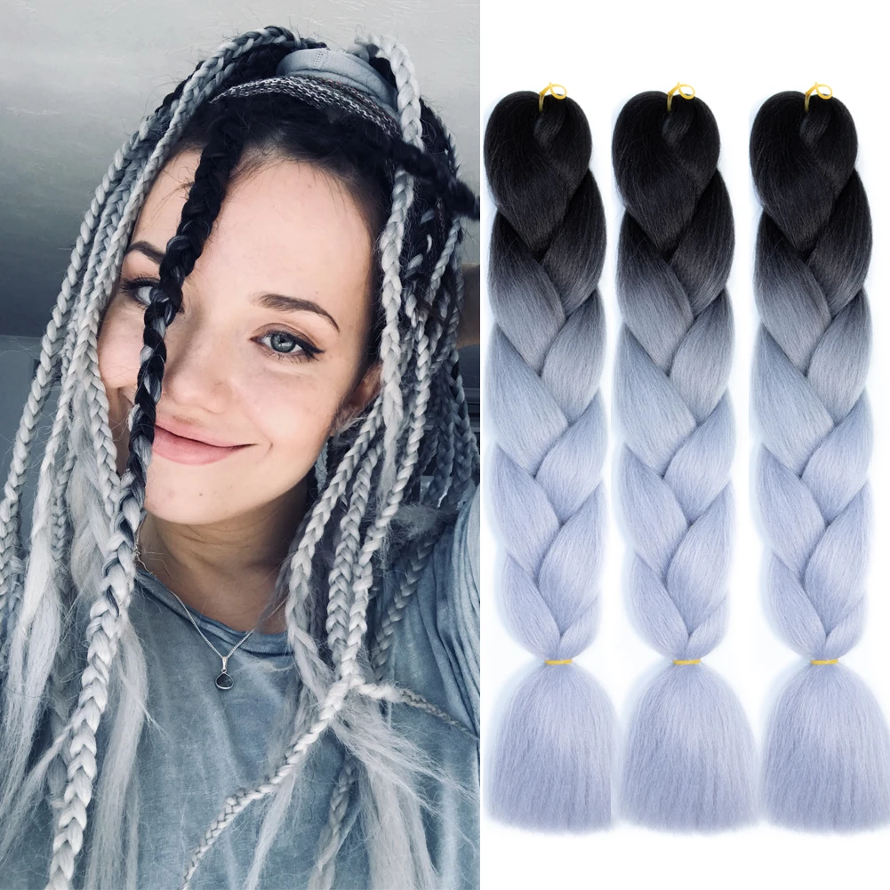 1pcs Jumbo Braiding Hair Synthesis Ombre Color Extension Box Braid Blonde Pink Green African Long Braids Party Wi |