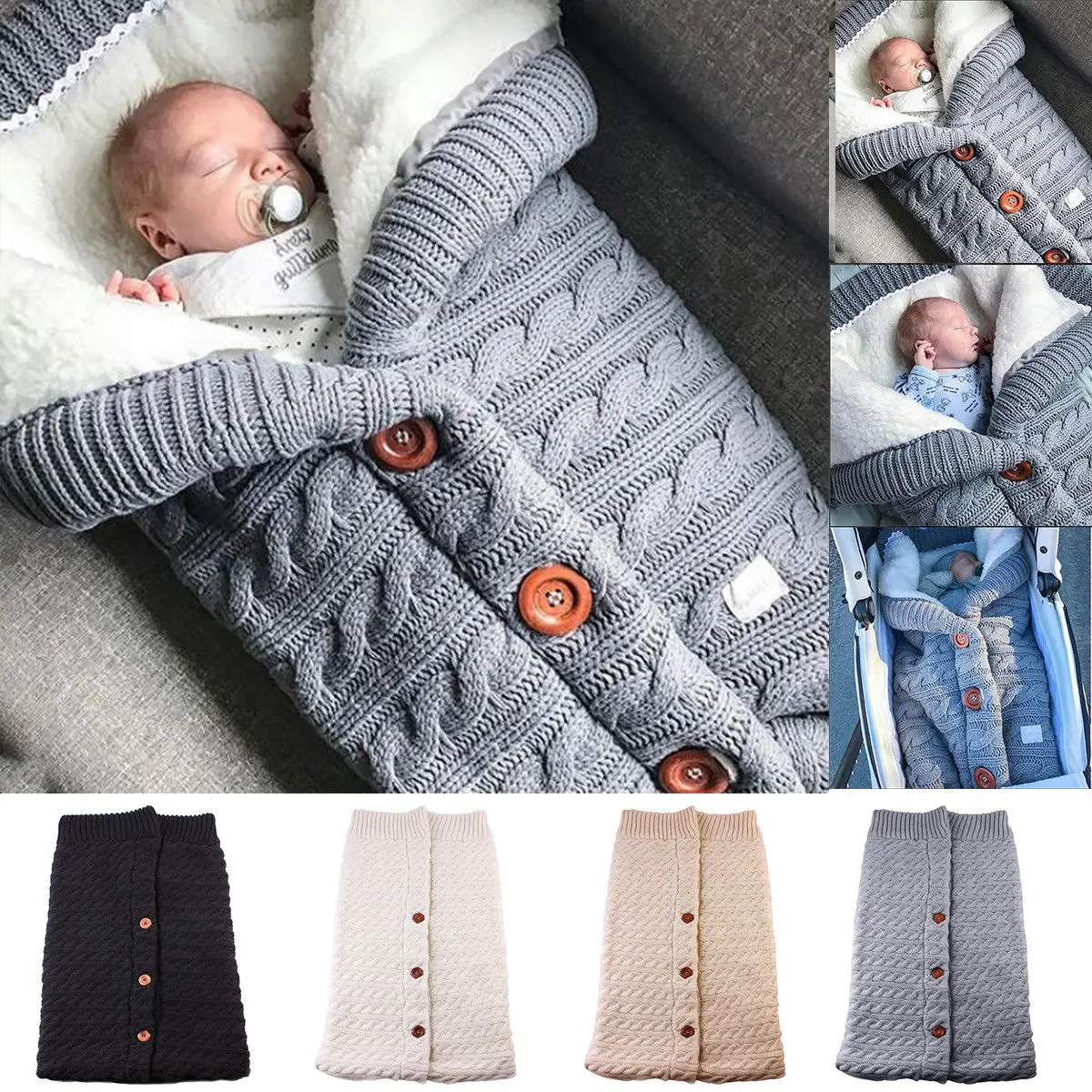 Baby Hooded Swaddle Knit Wrap Decke warme Kinderwagen Kinderwagen Schlafsack 01 