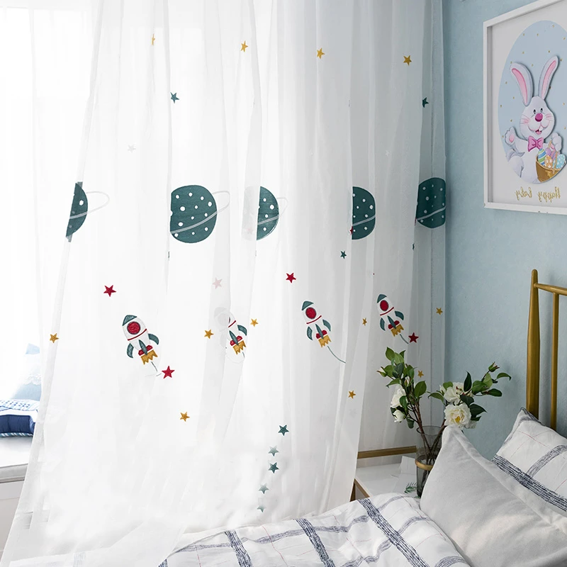 Cartoon Children Window Screen for Living Room The Bedroom Modern Printed Tulle Sheer Curtains Drapes Blinds Boys Room Decor kitchen window curtains
