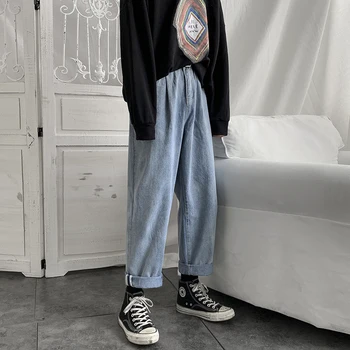 

2019 Men's Baggy Homme Classic Wash Jeans Cargo Pocket Black/blue Color Casual Pants Male Biker Denim Loose Trousers Size S-2XL