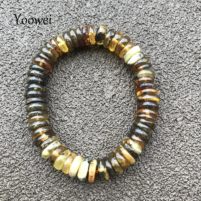 Yoowei New Green Amber Bracelet for Adult Gift Unique Handmade Plant Beads Resin Smell Natural Amber Healing Jewelry Wholesale