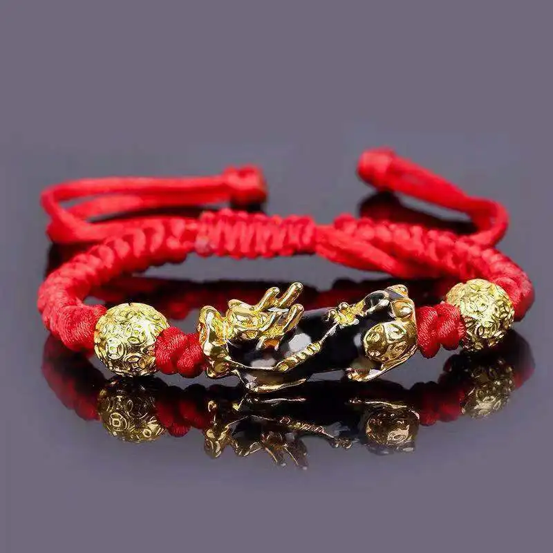 Buena Compra Pulsera trenzada de Pixiu para pareja, brazalete de Feng Shui rojo y negro, para la buena suerte y la riqueza, joyería para hombre y mujer zOK8QmeKZ