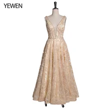Длинное платье трапециевидной формы с v-образным вырезом для выпускного вечера, коллекция года, вечерние платья цвета шампанского с лифом, женское вечернее платье с глубоким вырезом на спине, реальное изображение