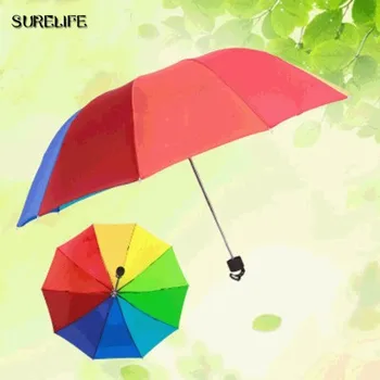 

Large rainbow three-folding rain and UV protection umbrella for female and men 10 ribs windproof high quality