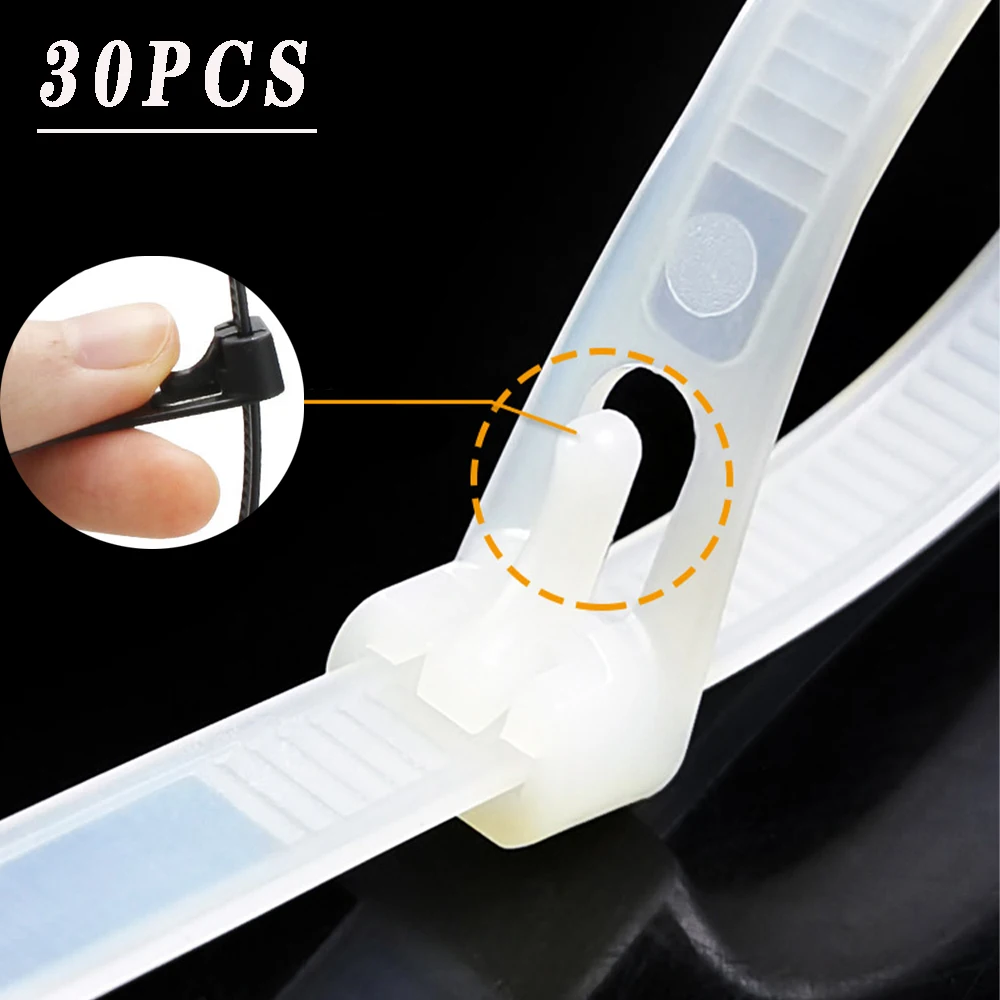 Nylon Cable Ties 30PCS Retractable Nylon Cable Tie Reusable Self-Locking Plastic Fixed Nylon Cable Tie Packaging Plastic Zipper Tie
