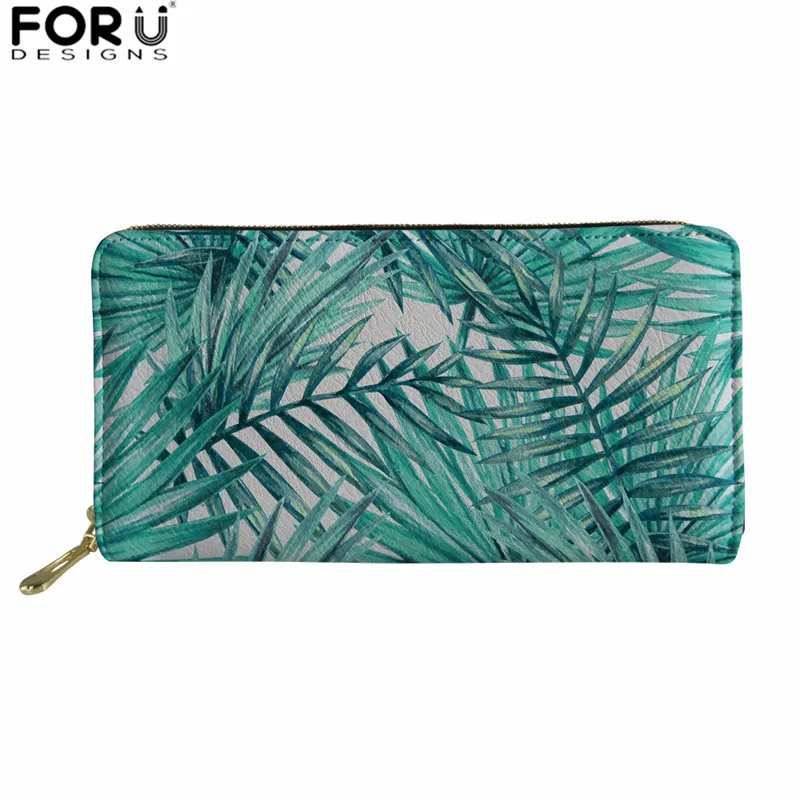 L3836Z21 FORUDESIGNS/Для женщин длинный кожаный кошелек Hawaii тропический цветок пальмовых листьев держатель для карт женский кошелек бумажник с застёжкой-молнией - Цвет: L3836Z21