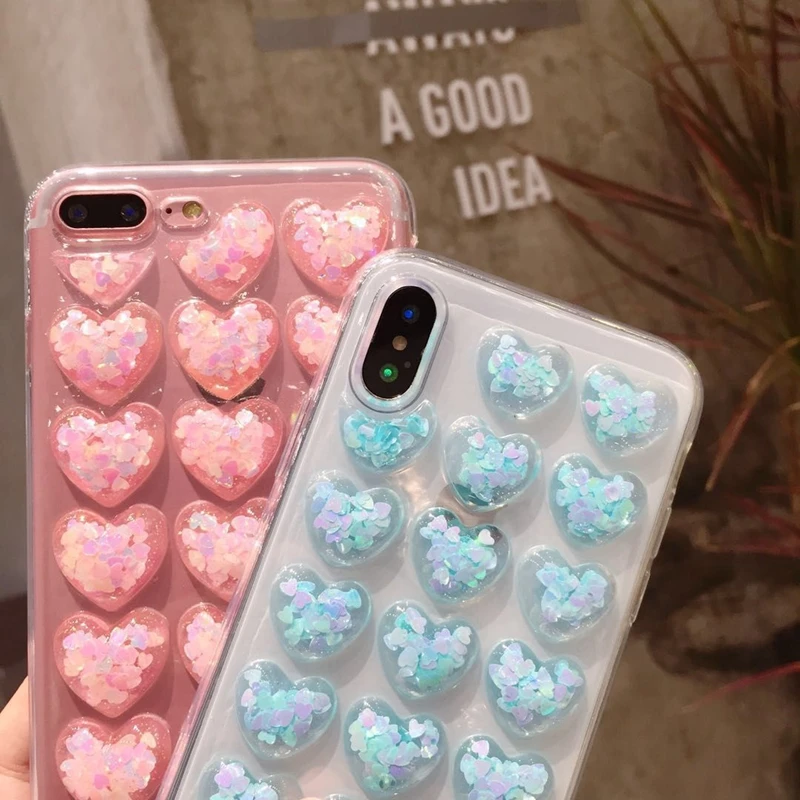 

soft silicone 3D many heart bling Shining phone case for phone 6 6S 7 8 plus cover for iphone X XS Max XR shell TPU cute Funda
