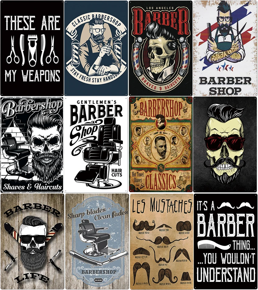

Shaves and Haircuts Barber Shop Men's Hairstyle Tattoos - Metal Sign Tin Poster Bar cafe Home Decor Bar Wall Art Painting