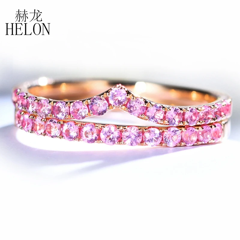 HELON твердые, 14 K, покрыто розовым золотом 0.35ct круглой огранки натуральная Природный розовый сапфир Свадебные Для женщин, хорошее ювелирное изделие, уникальные модные кольцаа