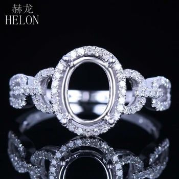 

HELON 9x7mm Oval Cut Solid 14K White Gold AU585 0.3ct Genuine Natural Diamond Semi Mount Ring Setting Women Wedding Fine Jewelry