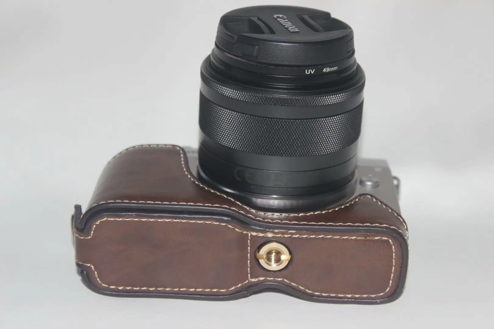 Dark bottom case Высокое качество PU кожаный чехол крышка для Canon M10 EOS M100 15-45 мм объектив с винтовой петлей чехол ремень DSLR кожа сумка - Цвет: Dark bottom case
