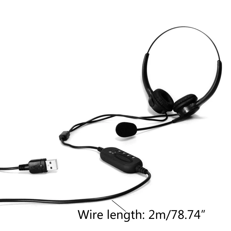USB Noise Reduction Headset with Microphone Gooseneck Mic Call Center Office PC Computer On Ear Wired Headphones