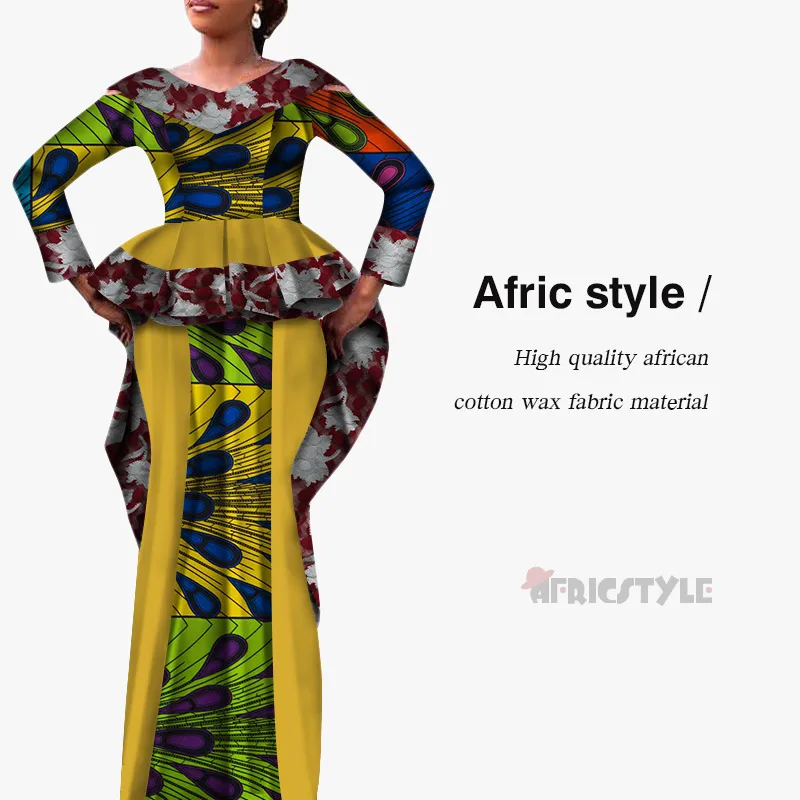 18 African Dashiki Bazin Dress 2- Piece Top and High Waist Skirt Set model WY5341 - Цвет: 18