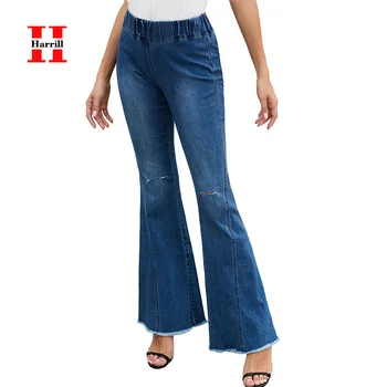 

Streetwear Hole Jeans Women Elastic Waist Pants Woman Flare Ripped Jean Tassel Denim Pant Women Clothes Spodnie Damskie Jeansy