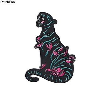 

20pcs/lot A3631 Patchfan Cartoon Punk Embroidered clothes Black Tiger patches For clothing Kids Badge Stickers Garment Appliques