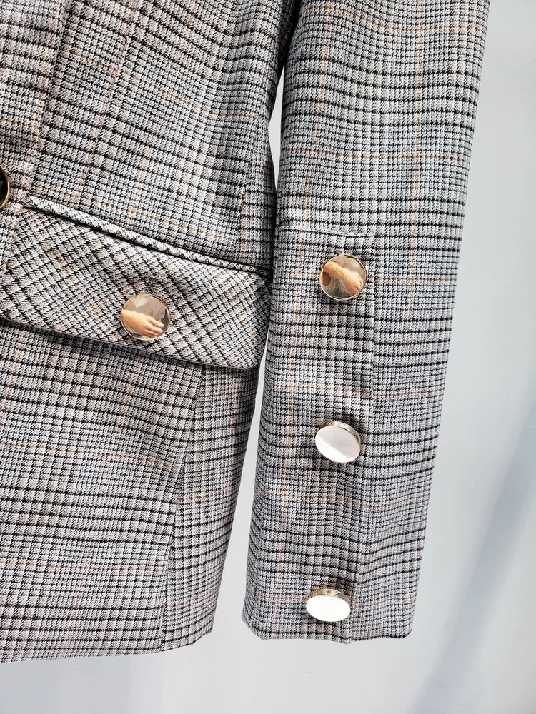 Высококачественная Новая мода дизайнерский Блейзер Женский полосный пояс двубортный клетчатый Блейзер Куртка