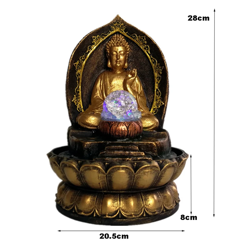 Смола лотоса база статуя Будды водный пейзаж Lucky фэн шуй орнамент Крытый светодиодный фонтан настольная мебель увлажнитель воздуха