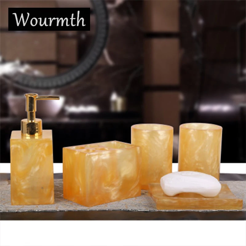 

Modern Wash Kit High-end Hotel Bathroom Set Resin five-piece Mouth Cup Wash Soap Dish New Wedding Items Lotion Bottle