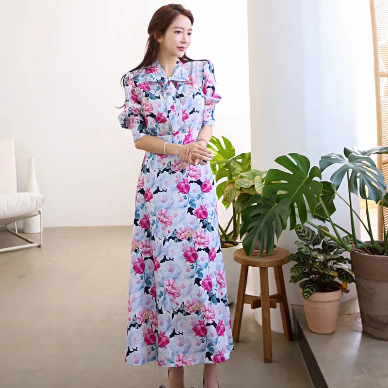 

2020 summer new Korean temperament bow tie lace printing fashion big swing dress women Sheath Knee-Length