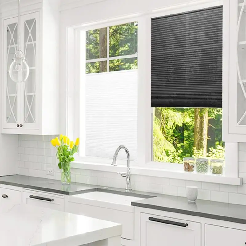 

Self-Adhesive Pleated Blinds Simple Curtains Half Blackout Windows Curtains for Kitchen Bathroom Balcony Shades for Home Office