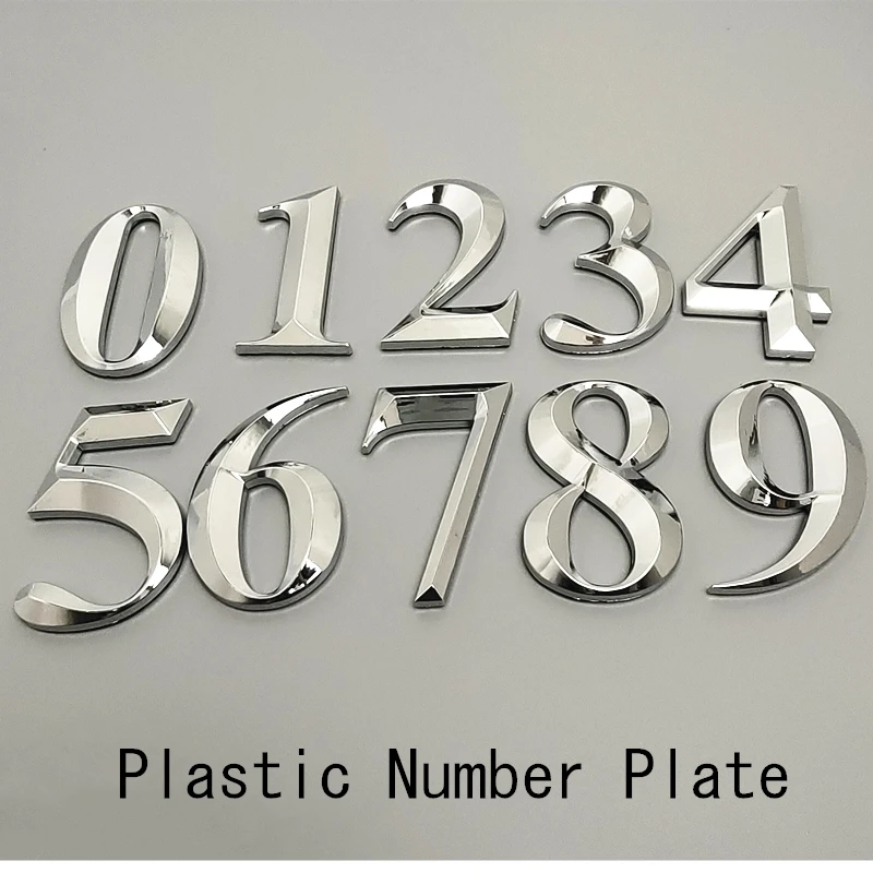 Description Picture 2 of itemSelf Adhesive House Number Sign Number Digit Apartment Hotel Office Address Street Number Stickers Door Plate Sign Silver 3D 7CM