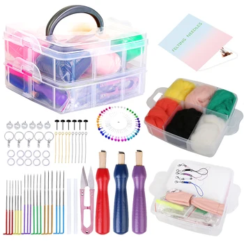 

Nonvor 117 Pcs Wool Fabric Yarn Roving for Starter Needlework Accessories Needle Felting Supplies with Felting Needle 6 Color