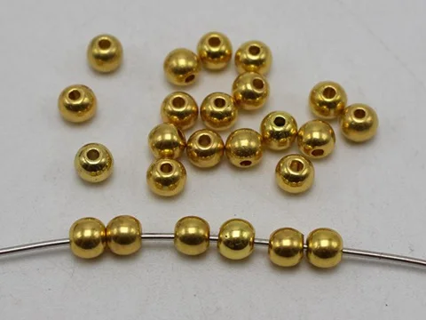 2000 Golden Tone Metallic Acrylic Beads - 3mm Smooth Round Spacer Beads For Jewelry Making