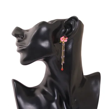 

2020 Europe French enamel flower pink tassel earrings cute elegant delicate earrings for women girl gift