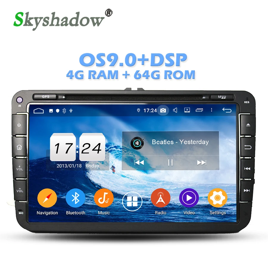 Excellent IPS DSP Android 9.0 4GB RAM 64GB ROM Car DVD Player Wifi 4G Bluetooth RDS RADIO GPS Map For VW PASSAT CC Tiguan Skoda Leon Golf 0
