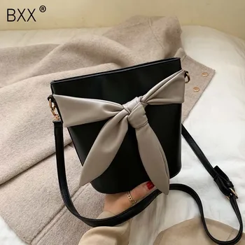 

[BXX] Women's Single Shoulder Crossbody Bag All-match Chic Bowtie Bucket Bag 2020 Brand Designer PU Leather Bags Package HI412
