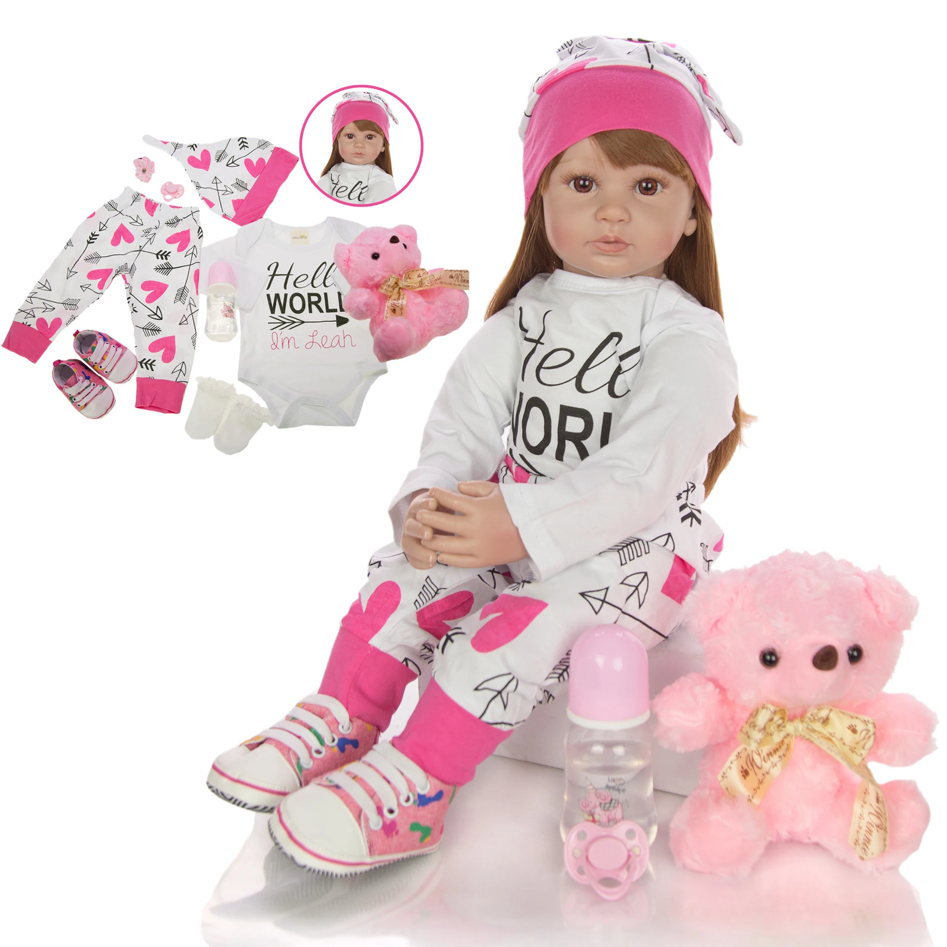 60cm Big Size Reborn Toddler Doll Toy Lifelike Vinyl Princess Baby With bear plush Cloth Body Alive Bebe Girl Birthday Gift | Игрушки и