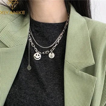 

XIYANIKE Ins Fashion 925 Sterling Silver Necklace for Women Vintage Handmade Smiling Face Clavicle Chain Thai Silver Jewelry