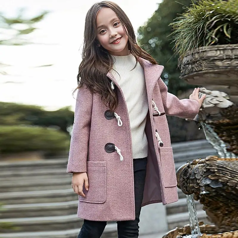 

2020 New Autumn WInter Children Girls Clothes Kids Hooded Casual Wool Coat Teen Girls Thick Warm Medium Long Woolen Jackets K86