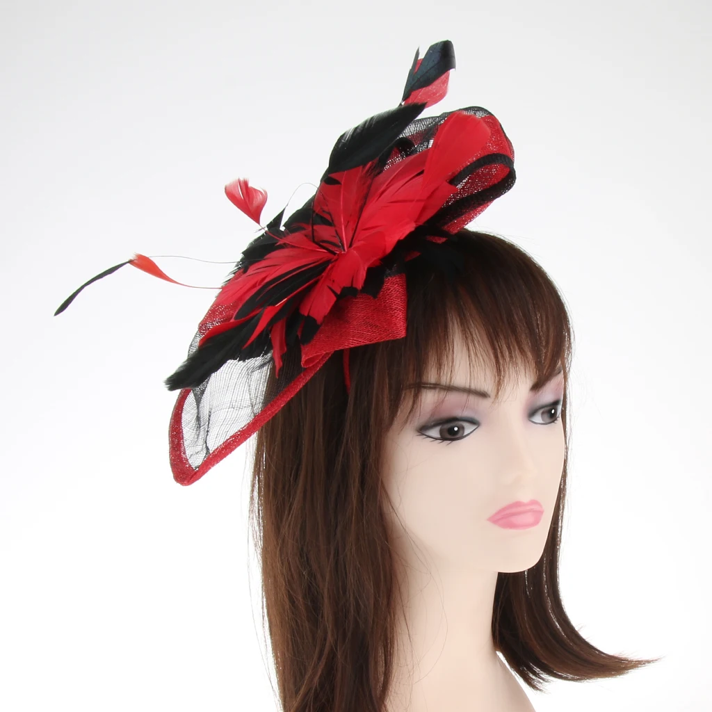 Women Lady Bridal Feather Fascinator Cocktail Party Hats Headpieces Headband