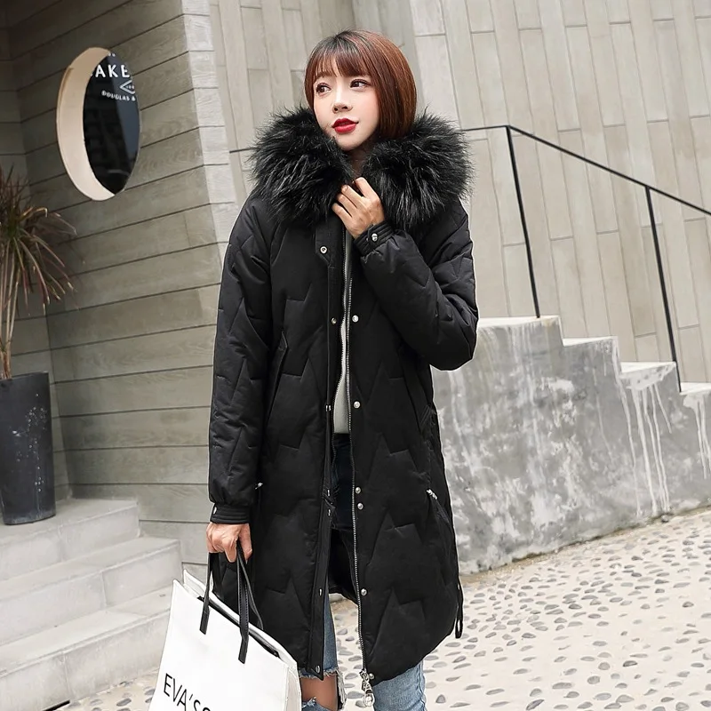 

2019 Winter New Style Korean-style Fashion Cotton-padded Clothes Large Fur Collar down Jacket Cotton-padded Clothes Long over-th