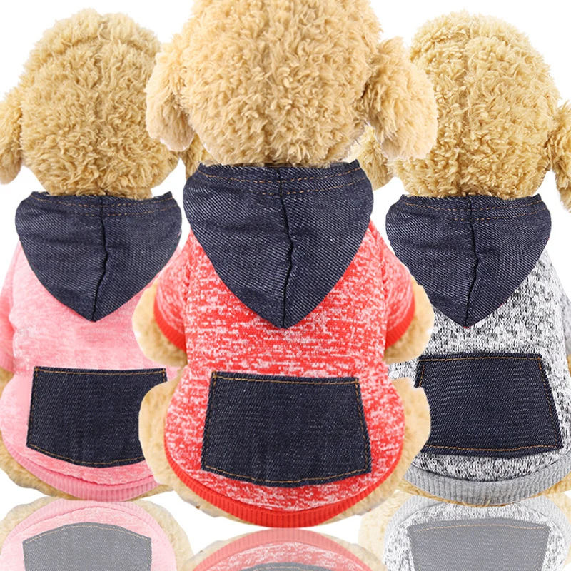 

XS-2XL Pets Dog Clothes Stitching Hoodies Sweater Winter Soft Fleece Warm Small/Medium Dogs Sweatshirt Coats