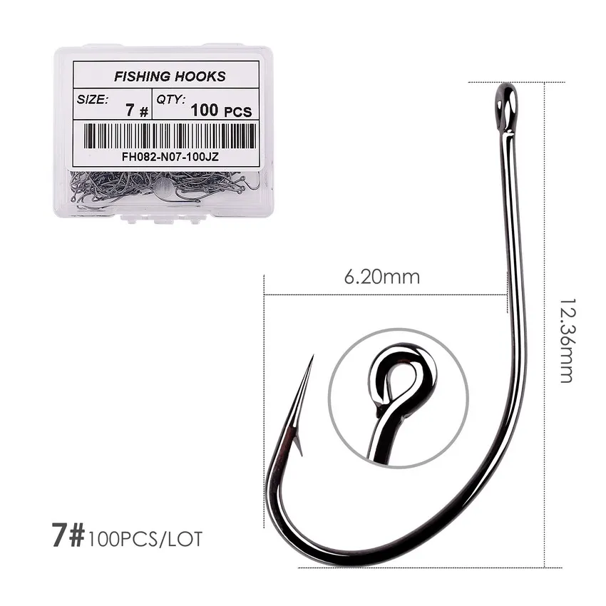100 / 30 pcs High Carbon Steel Fishhooks barbed Fishing Hook Lake River Ocean Fishhook Japan Jig Barbed Fishing Hooks - Color: Size 7 - 100pcs