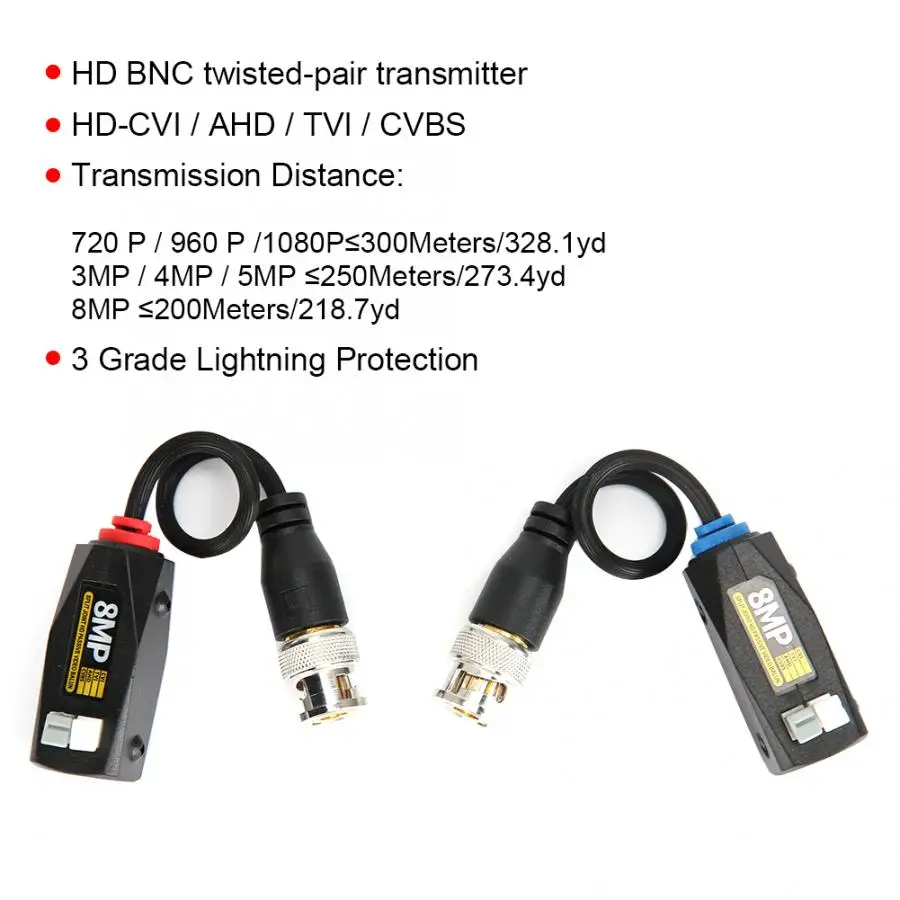 Пара 8MP аналоговый HD CVI/AHD/TVI/CVBS BNC витая пара передатчик Push Joint