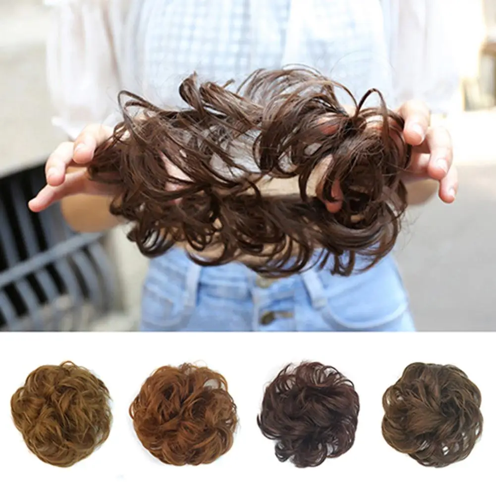 Women Messy Donut Chignons Wavy Hair Bun Updo Extension Ponytail
