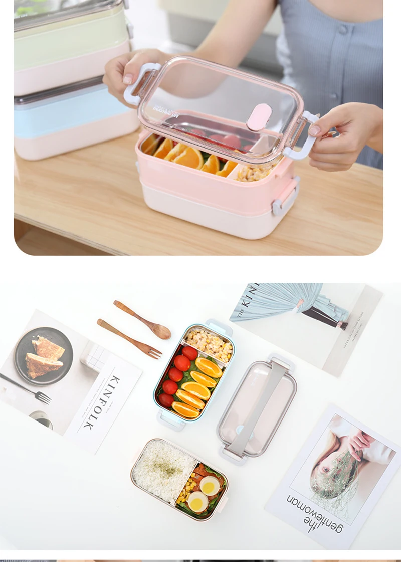 不锈钢保温饭盒单双层学生成人上班族微波炉午餐盒保鲜分格便当盒_B5_17