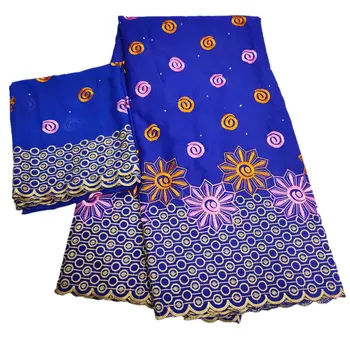 

Latest Design Royal blue lace fabric swiss voile lace africain nigerian gele headtie 5yard+2yard