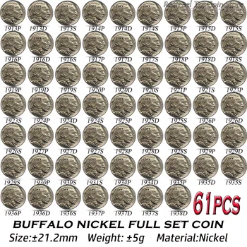 

61pcs USA Buffalo Nickel Full Set Coins 21mm Copy 1913-1938 Nickel Coins collectibles