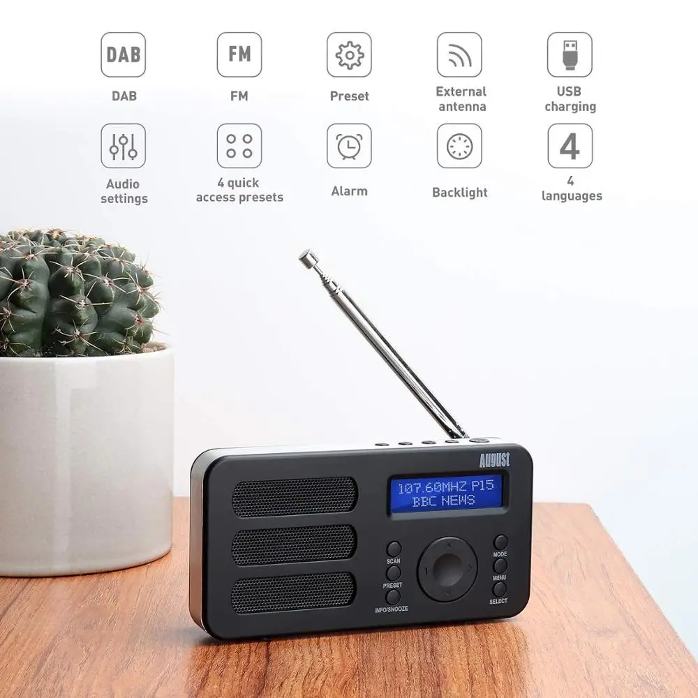 Recarregável com Lcd Dab + - Rádio Digital Portátil Agosto Dab - fm Rds Função Alarme Duplo Estéreo Mono Alto-falante Bateria Mb225 - Image 3