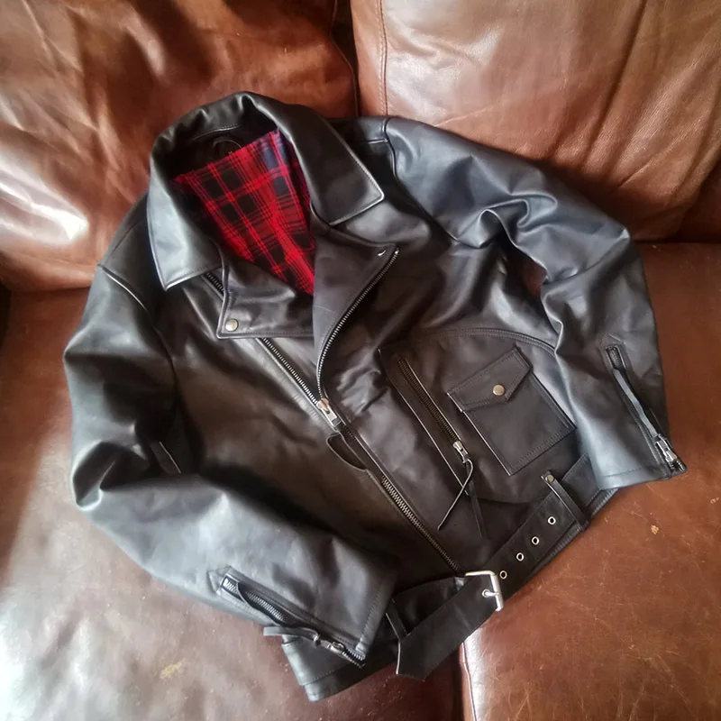 

2020 Black Men American Style Motorcycle Leather Jacket Large Size XXXL Genuine Cowhide Autumn Slim Fit Biker's Leather Coat